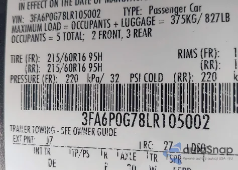 2020 Ford Fusion S from USA, damaged, VIN 3FA6P0G78LR105002